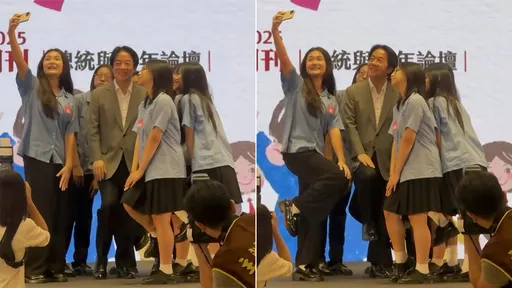 总统懵了！女学生讨合照　赖清德：怎么连脚也要动