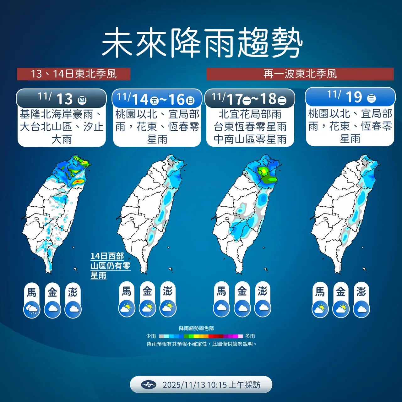 未来降雨趋势。气象署提供