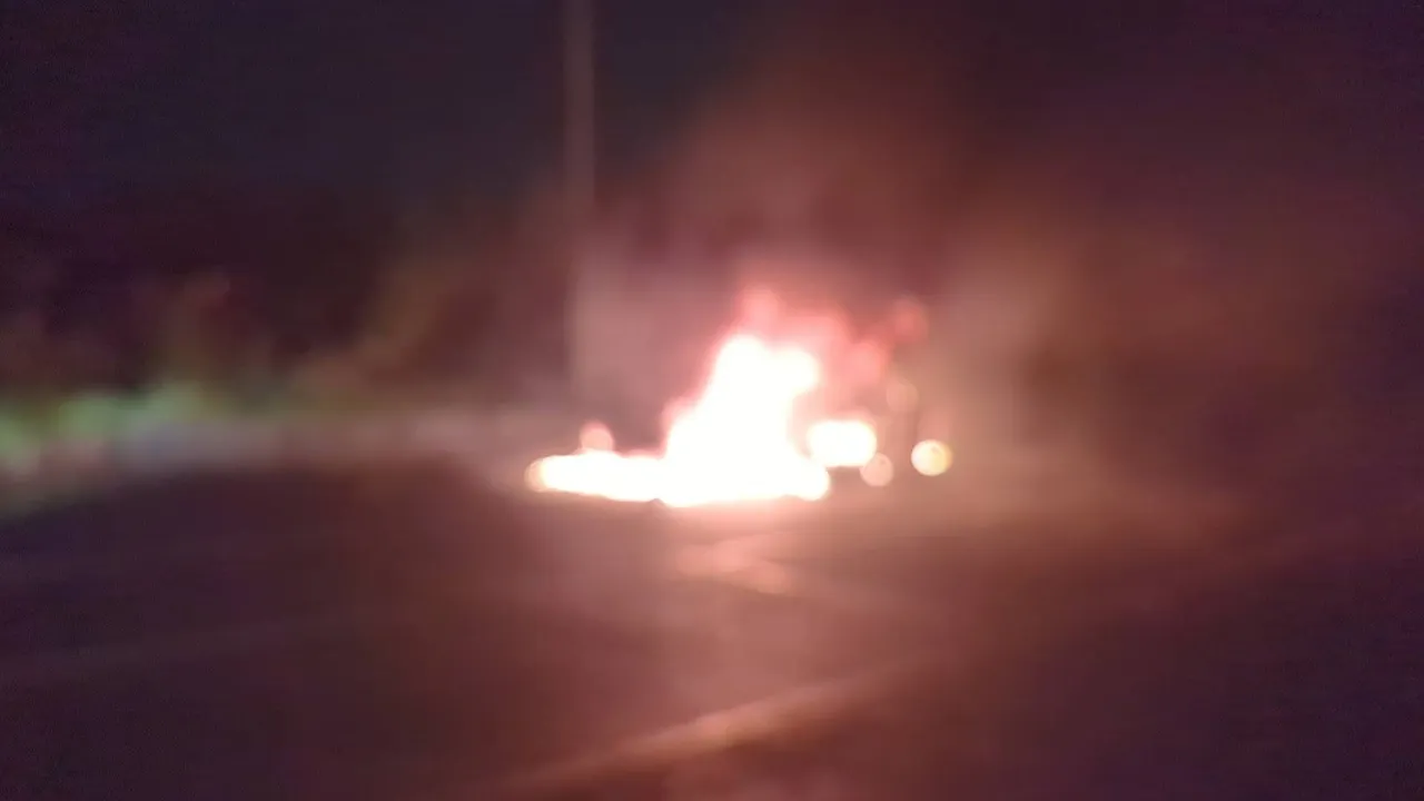 轎車起火後瞬間陷入火海。翻攝照片