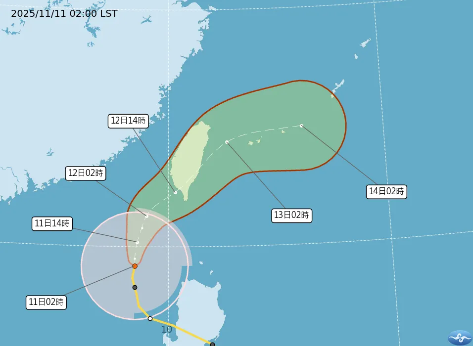 新发布的台风路径显示，凤凰可能登陆南部。中央气象署