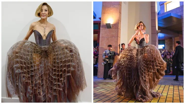 杨紫琼身上的Iris van Herpen礼服，让网友越看越饿，称很像「卤牛肚」。翻摄IG