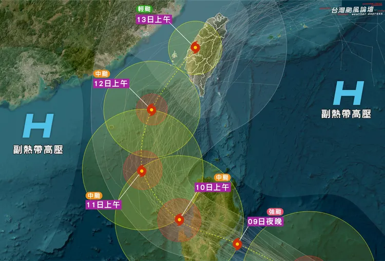 凤凰台风来袭，南北最摇滚风雨的时间会不同。翻摄「台湾台风论坛｜天气特急」