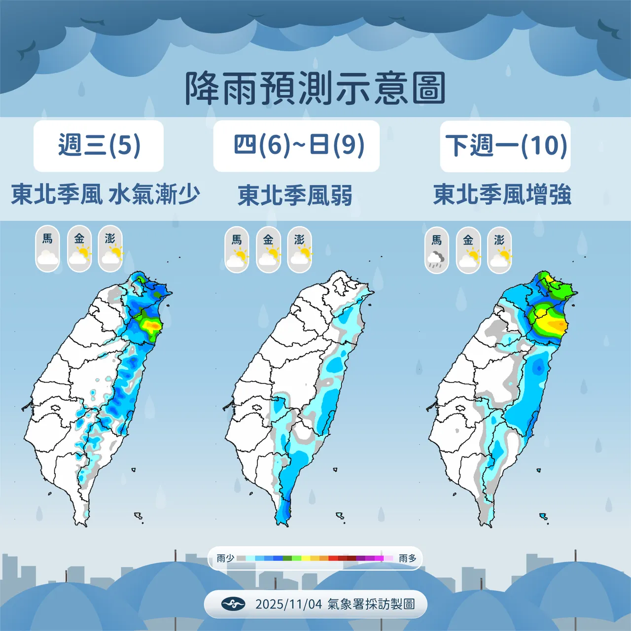 未来降雨趋势。气象署提供