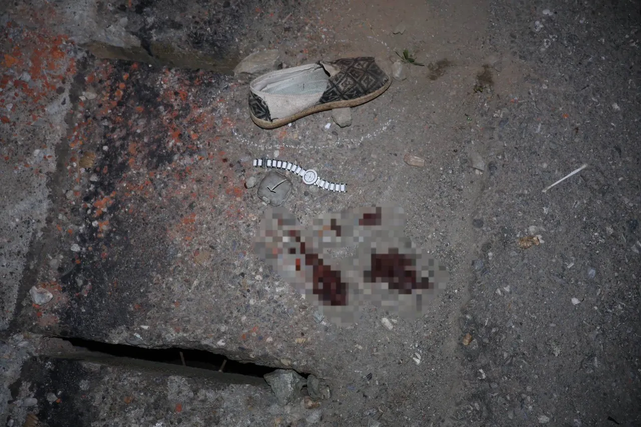 車禍現場留下婦人鞋子、血跡及拖車鉤蓋。警方提供