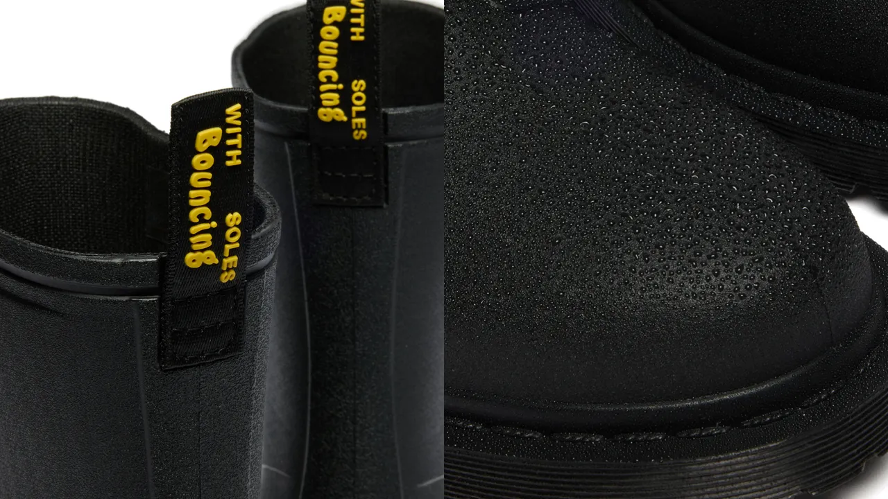 后跟拉环、鞋侧模压的沿条缝线设计皆忠实还原Dr. Martens经典基因。品牌提供