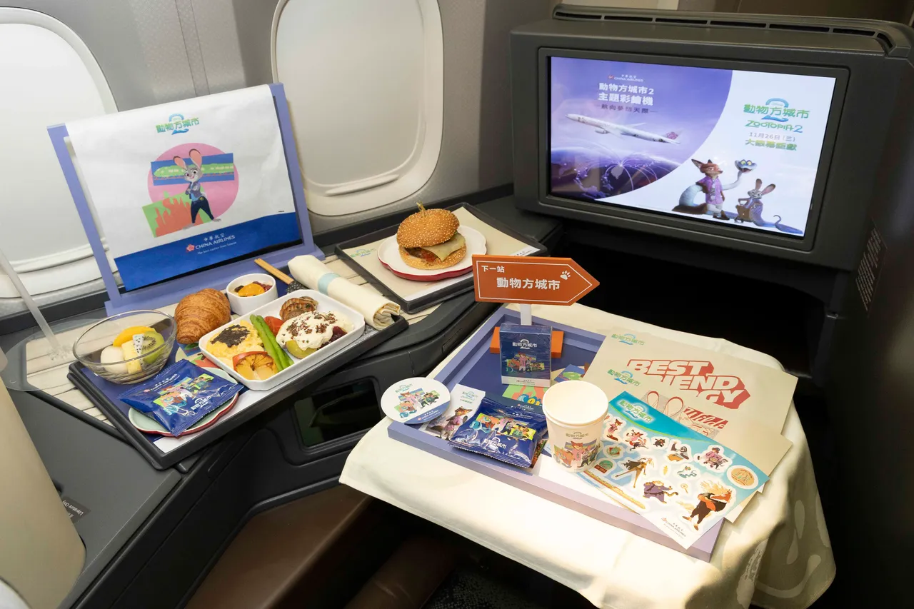 彩繪機包含機上餐飲盤墊紙、主題紙杯等，每一處細節都有電影角色元素。華航提供