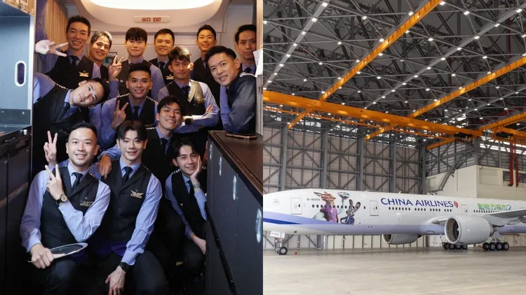 華航首次出現「全空少航班」，全台第一架迪士尼彩繪機也亮相。翻攝自threads、華航提供