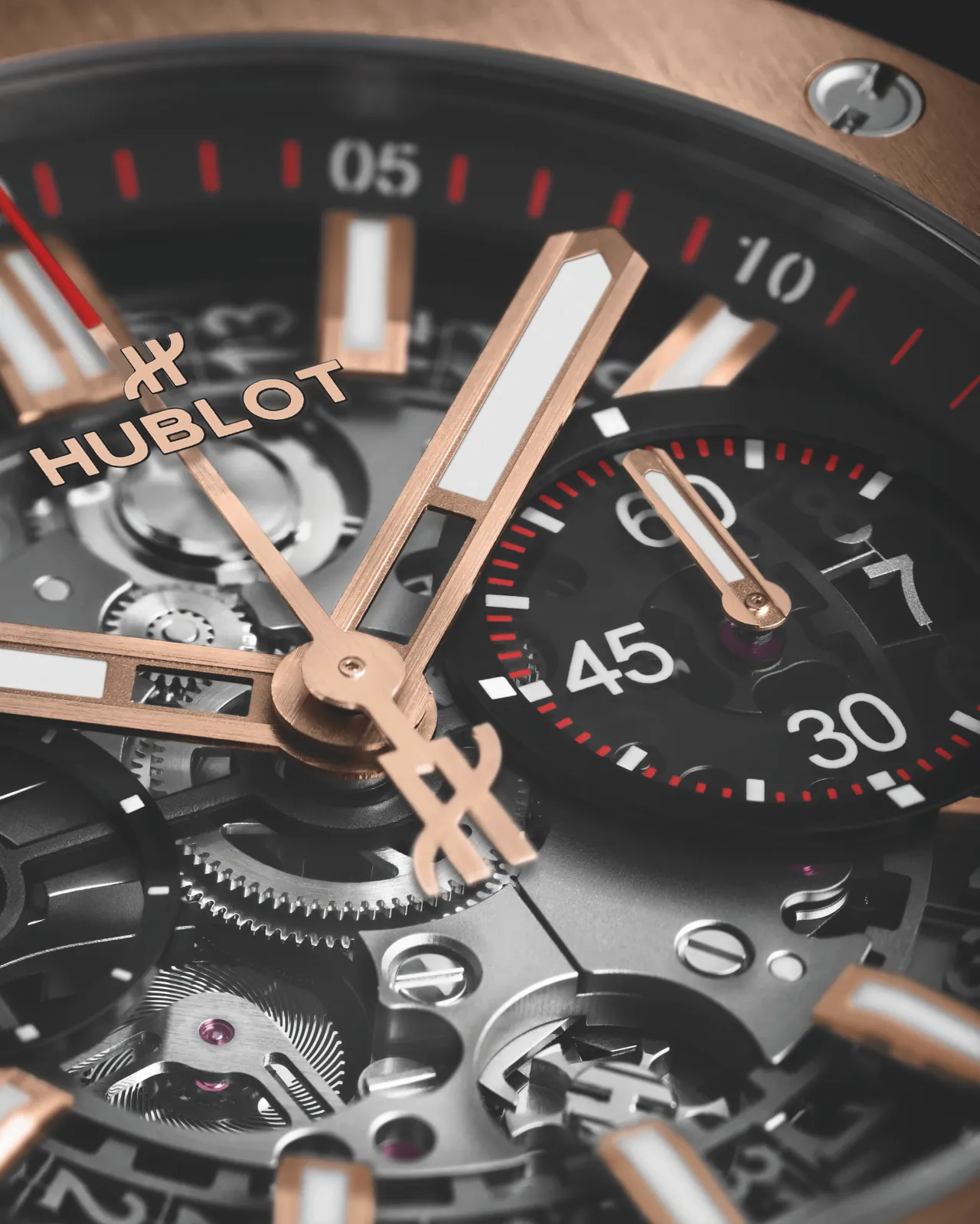 Hublot Big Bang Unico皇金計時碼錶細節。品牌提供