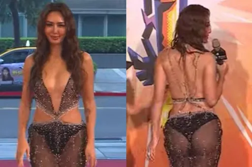 薔薔太辣了！水鑽薄紗渾圓半球迸出　下半身只穿小丁放送翹臀