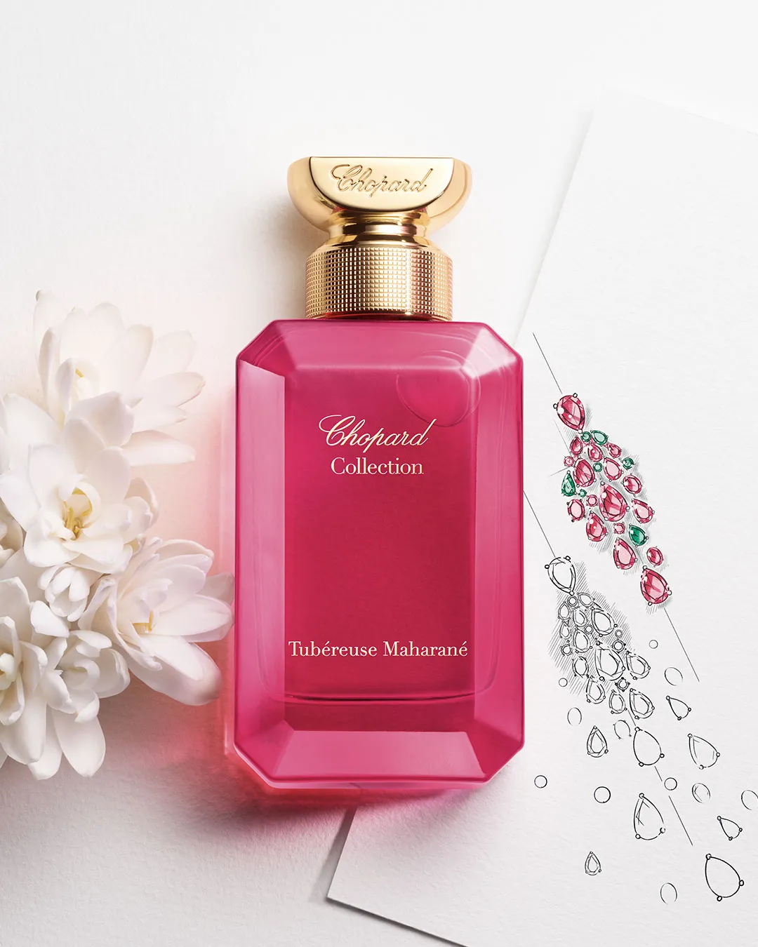Chopard Tubéreuse Maharané花灿之庭晚香玉淡香精（美食花香调），以晚香玉、白巧克力、檀香交织而成， 100ml／9500元。品牌提供
