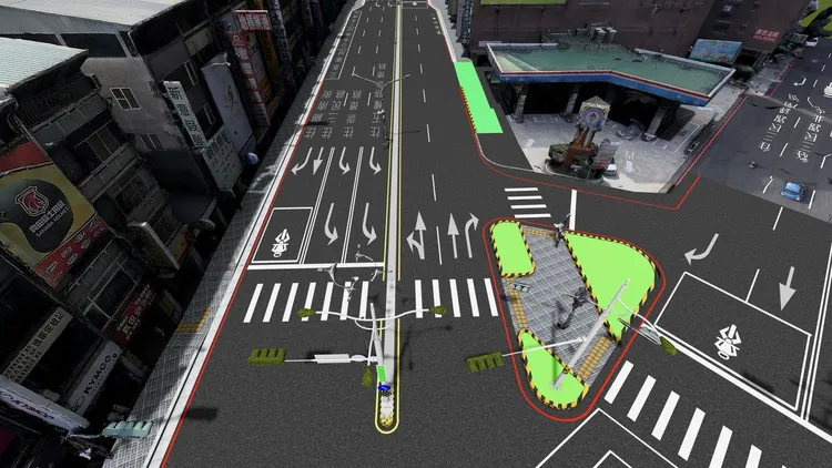 台中市府斥資8,029萬元，在一中商圈三民路啟動人本友善工程。06-將轉角人行道加寬，減少人行通行距離