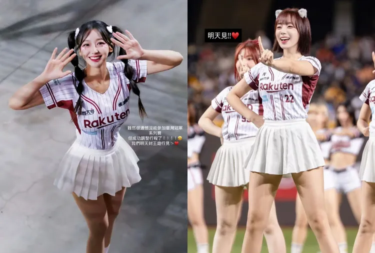 乐天女孩韩籍成员河智媛(右)与禹洙汉今天宣布,将于明天现身桃园,参加封王游行。乐天桃猿提供