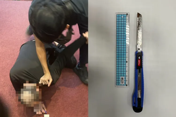 警方5小時後逮捕王男，並查扣作案兇器。翻攝畫面