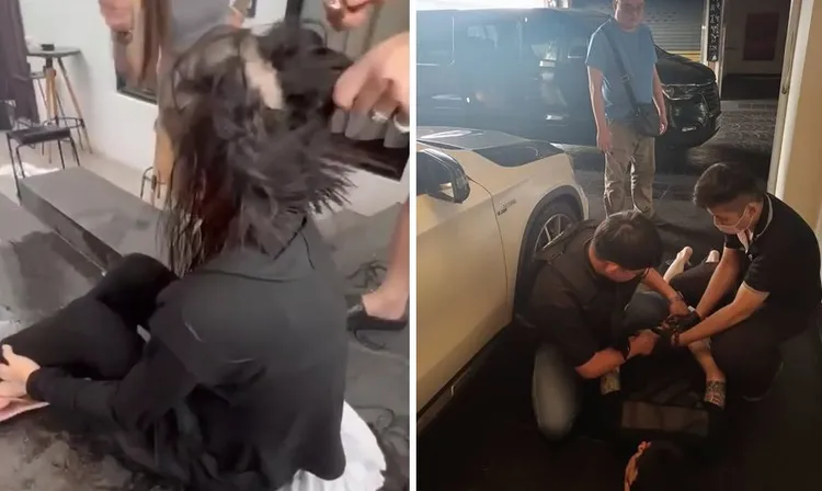 罗女（左）惨遭张嫌等人拘禁强行剃头、逼喝毒品，警方攻坚逮人。民众提供