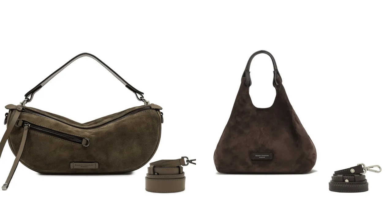 Gianni Chiarini Cindy麂皮手提包（左）1万2800元、Dua中型麂皮手提包 （右）1万4200元。品牌提供