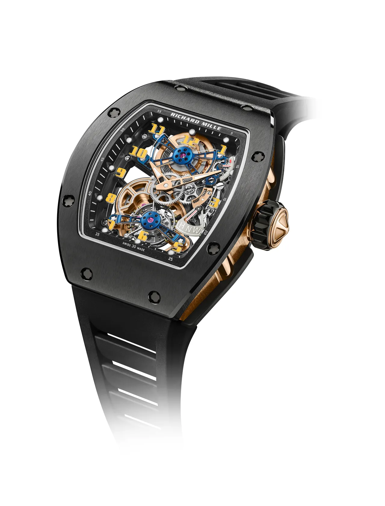 RICHARD MILLE RM 17-02陀飛輪腕錶，40.1*48.15mm，TZP黑色陶瓷錶殼，雙面防眩光處理的藍寶石水晶錶盤，RM17-02手動上鍊陀飛輪機芯，動力處儲存約70小時，防水深度50米。品牌提供
