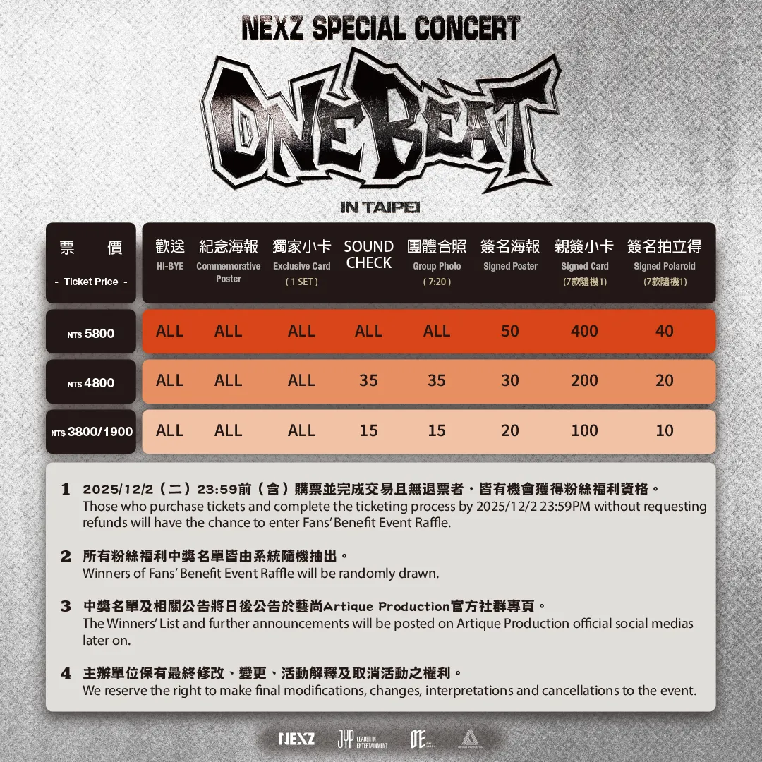 NEXZ台北演唱会祭出全场欢送等福利。艺尚提供
