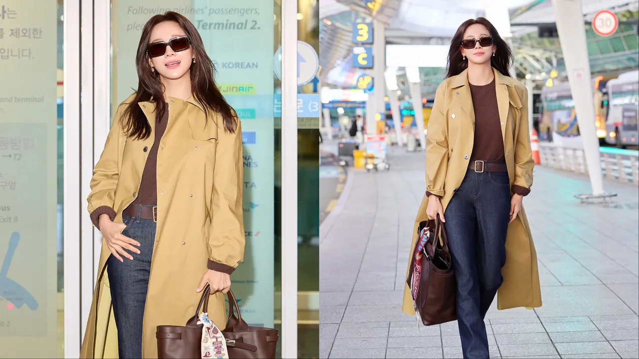 金世正的最新機場時尚示範高級感美拉德穿搭。品題提供