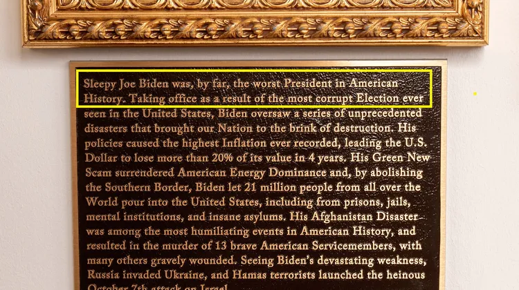 川普將前總統拜登的歷史地位定調為　「瞌睡喬．拜登是美國史上最差勁總統」。黃框。美聯社