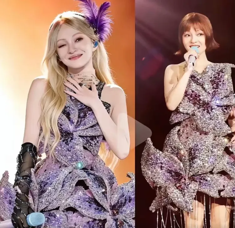 張韶涵同套造型服，髮型不同感覺就差很大。翻攝打工少女孫頭頭微博