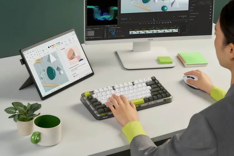 ASUS Jelly75無線機械式鍵盤具備三模連線，最多可連接五台裝置。華碩提供