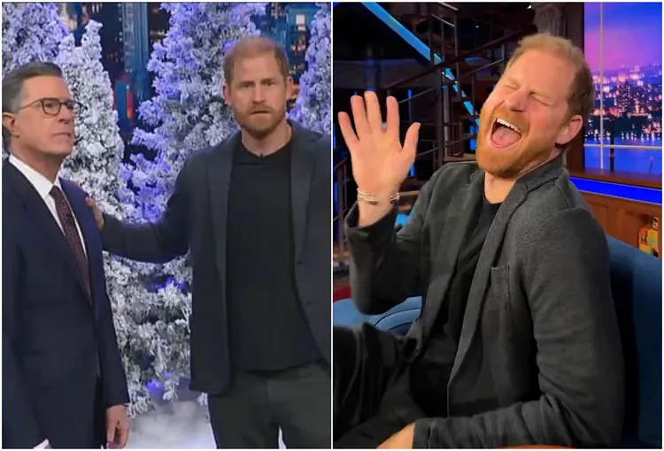 英国哈利王子意外担任美国脱口秀《史蒂芬科贝尔深夜秀》嘉宾，放飞自我搞笑。翻摄CBS