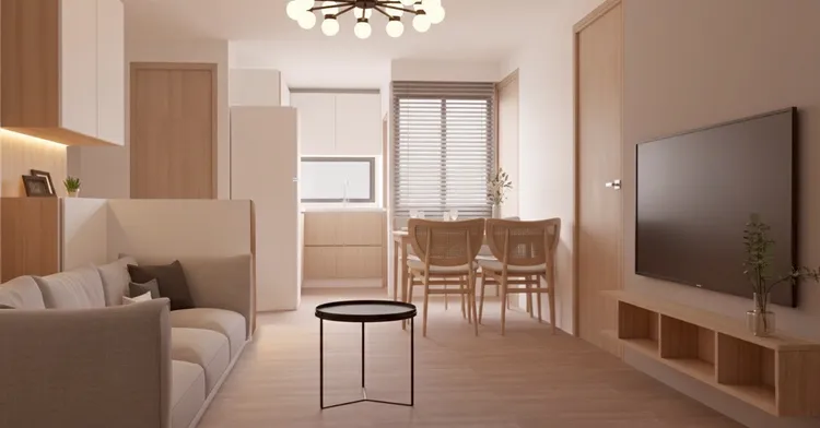 單戶只要在購屋合約外再付8萬元，就能升級全室天花板與鞋櫃衣櫥、電視櫃以及沙發、床組等裝潢、家具。業者提供