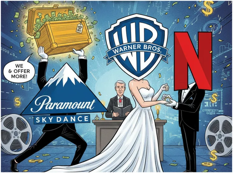 Netflix 并购华纳兄弟杀出程咬金派拉蒙天空之舞工作室。AI生成图