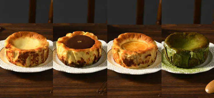 亞尼克迷你巴斯克左起巴斯克生起司289元、貝可拉極濃巧克力339元、新口味橙光橘香339元、宇治抹茶369元。業者提供