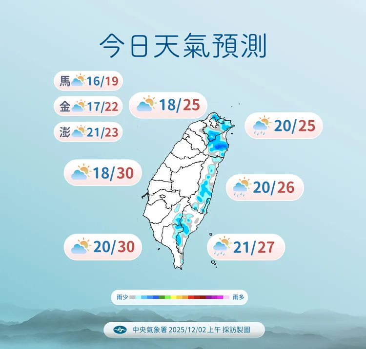 今日天氣。氣象署提供