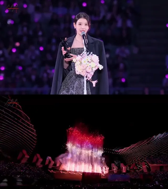 IU获得年度演员大奖，世运放起烟火庆祝。翻摄LINE TV