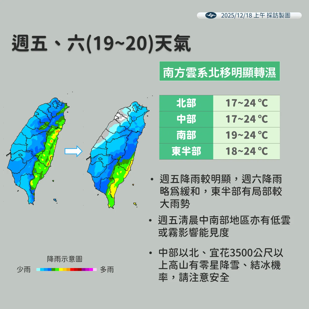 未来降雨趋势。气象署提供