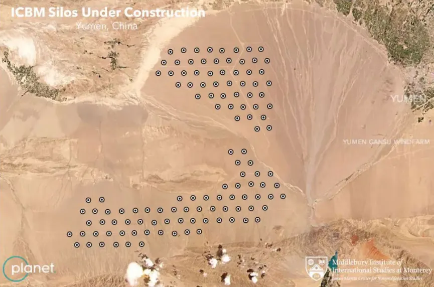 中国新建具核战能力的洲际飞弹发射井。翻摄Planet/Center for Nonproliferation Studies