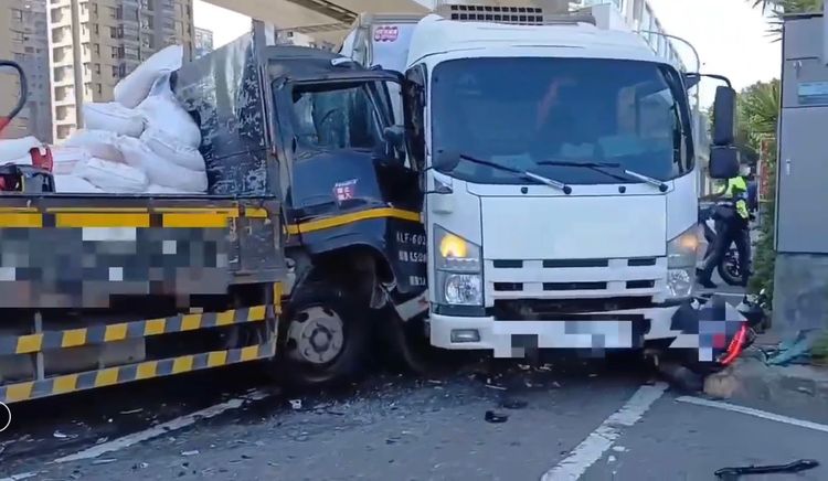 淡水貨車違規紅燈左轉挨撞　「雜糧噴滿地」釀3人傷送醫