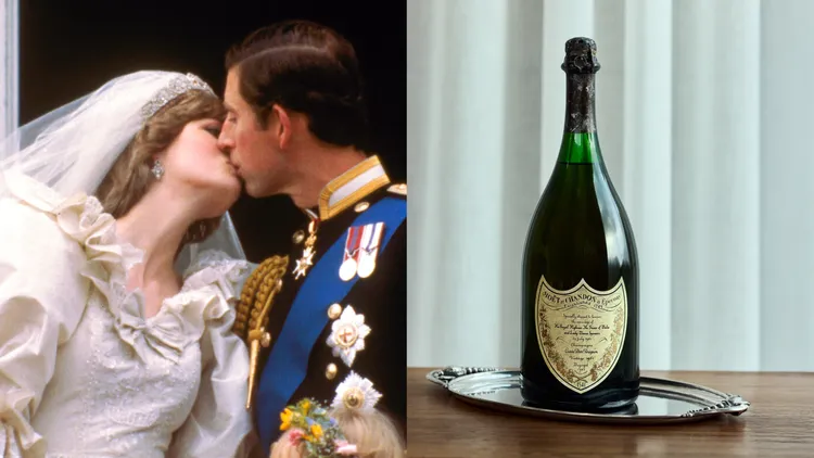 威尔斯亲王查尔斯（现为英国国王查尔斯三世）与黛安娜王妃1981年7月举办婚礼，当年为婚礼特别打造的Dom Pérignon 1961年香槟，即将于12月11日在邦瀚斯集团旗下丹麦Bruun Rasmussen拍卖行上拍。美联社、邦瀚斯提供