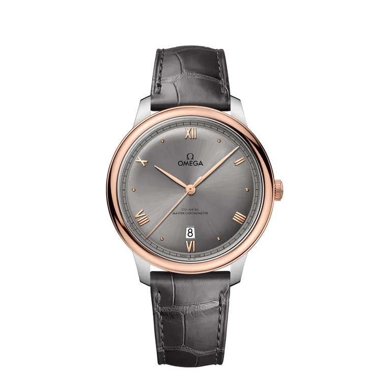 OMEGA碟飛系列典雅系列（40mm），不鏽鋼Sedna金錶殼搭配皮革錶戴