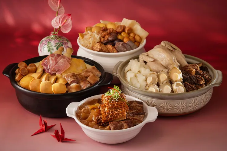 冷凍年菜精選珍饈食材，湯頭濃醇鮮美，口感層次豐富，加熱即享， 3888元起。台北喜來登大飯店提供