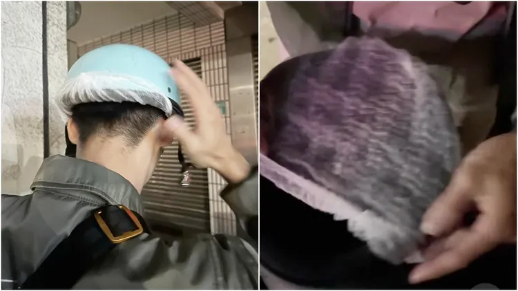有網友發現共享機車的衛生頭套，並不是套在頭上而是安全帽上。pei_ru_0809授權提供