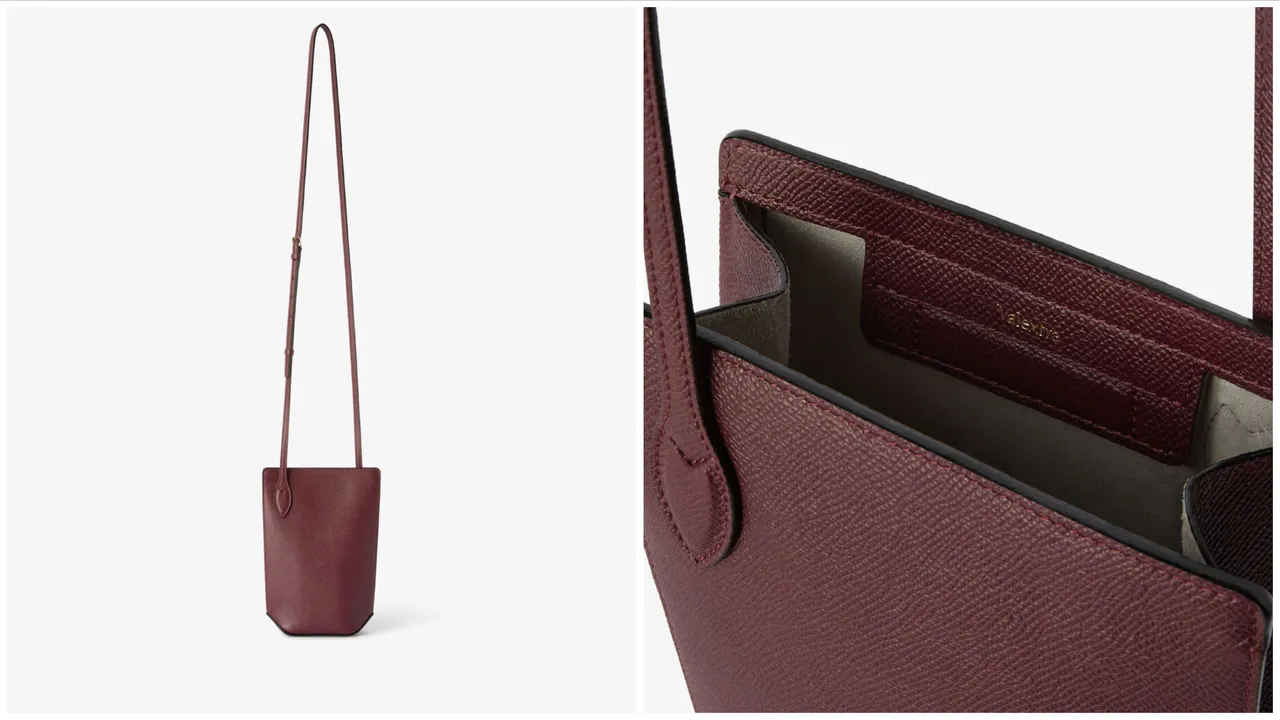 Valextra全新Vivi Phone Bag选用灰色麂皮衬里。品牌提供