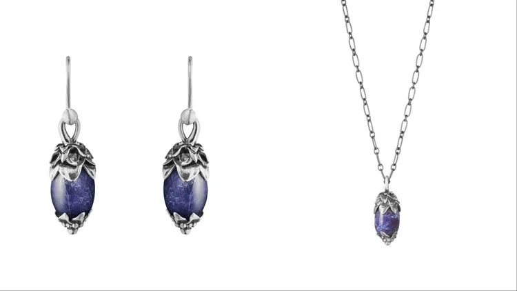 喬治傑生2026年HERITAGE系列銀方鈉石穿式耳環（左）、純銀方鈉石項鍊（右），各1萬1500元。品牌提供