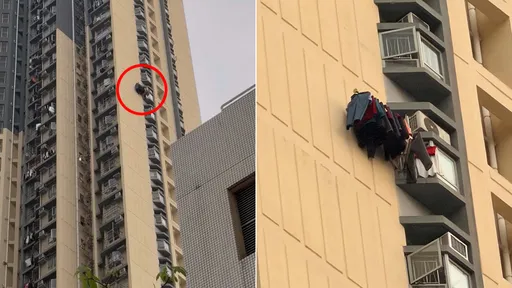 神奇！高楼住户这样晾衣服　网惊：会不会砸死人