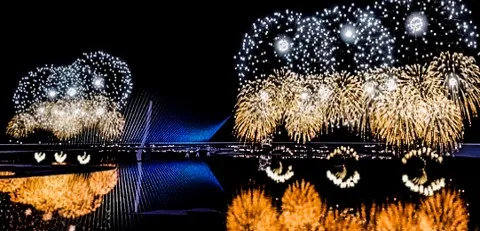 今年閃耀新北1314跨河煙火模擬圖。水利局提供