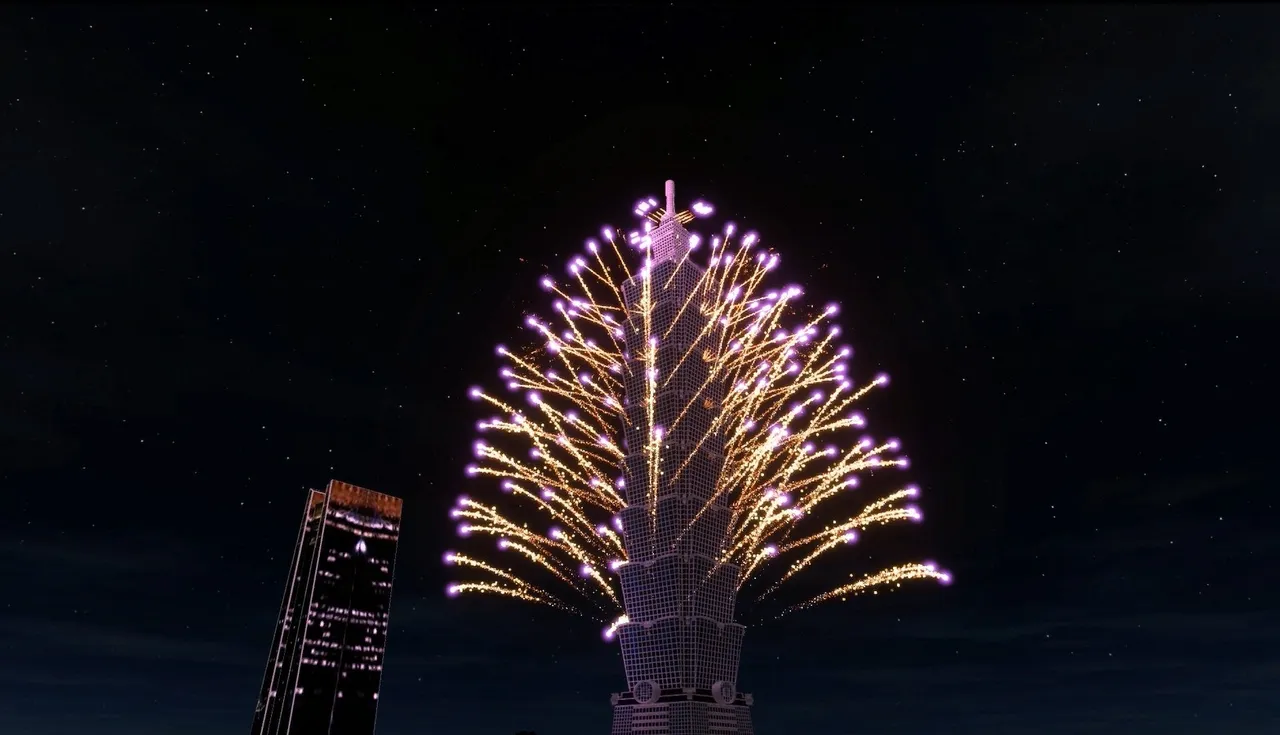 今年台北101以全新主题「SPARK 101」揭开岁末序幕，打造横跨圣诞节、跨年至农历新年的双跨年节庆盛典，图为模拟2026年跨年烟火照。台北101提供