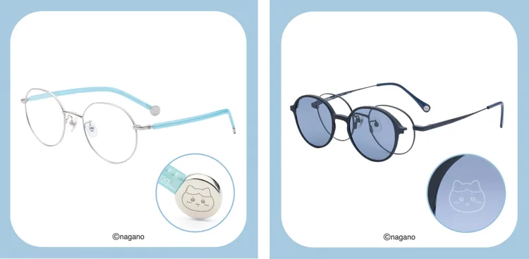 小八貓金屬框系列框推出銀色和咖啡兩色，鏡腳為小八貓雷射雕刻；小八貓與海獺 Switch系列鏡片前片印有小八貓造型雷射雕刻。