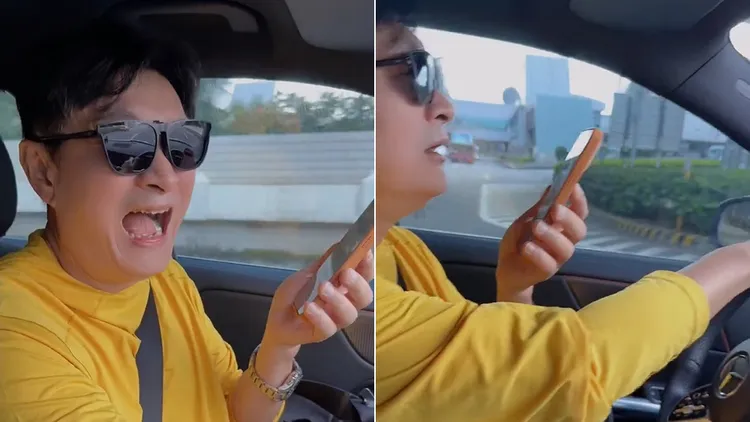 黄安在微博影片曝光自己开车边滑手机。翻摄自黄安微博