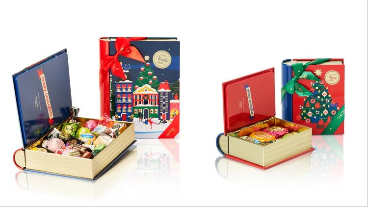 Venchi大鐵書型精選巧克力（左）1900元、小鐵書型精選巧克力（右）980元。品牌提供