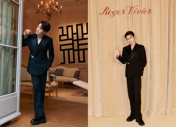 檀健次換上一身不規則剪裁的黑色排扣西裝，並在腰間以鑽扣裝飾點綴。品牌提供