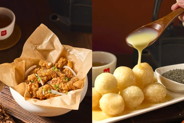 鼎王台北長安東店單店限定餐點酥脆炸物酥炸咔滋香香豚及濃郁甜點QQ麻糬球。業者提供