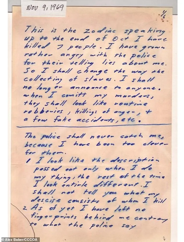「黄道十二宫杀手」当年犯案后寄信给媒体，公开挑战大众猜出他的真实身份。