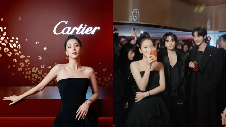 卡地亞品牌大使Jisoo（左圖、右圖左起）、鉉辰、邊佑錫同框，男帥女美畫面很養眼。翻攝影片、品牌提供